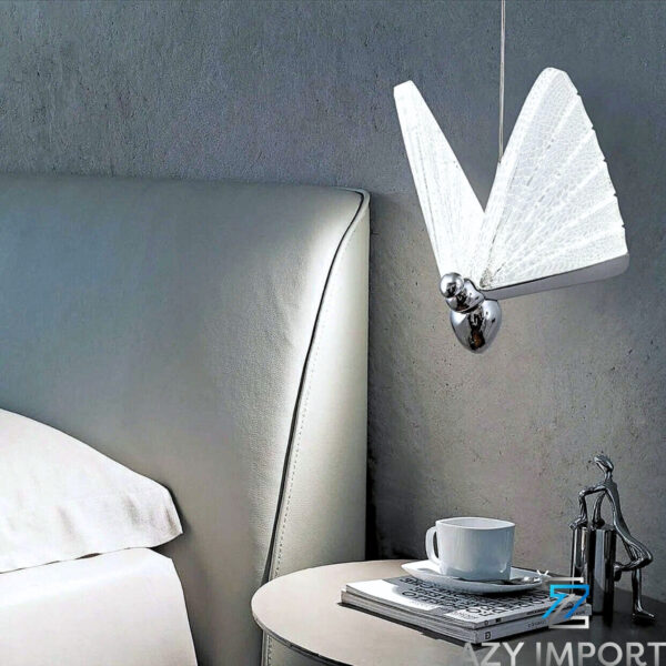 Luminaria Led Pendente Borboleta 22cm Prata Grande - Imagem 2