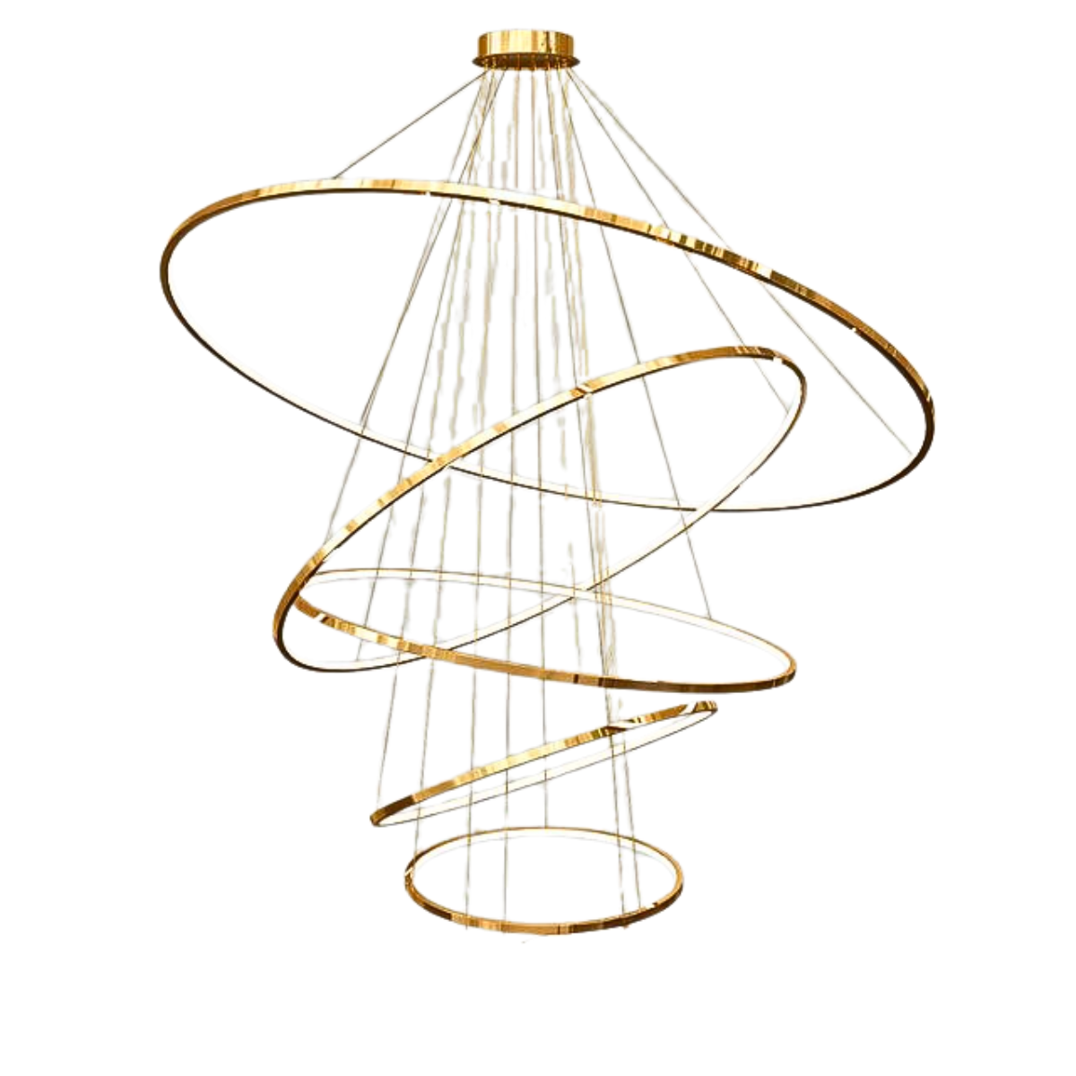 Lustre Moderno 5 Aros Maior 120 Ouro Luxo Cromado Inoxidavel