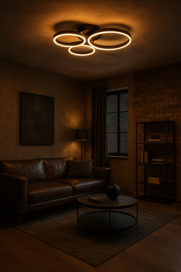 Plafon Minimalista Redondo Preto Sobrepor 3 Anéis Luminária - Imagem 5