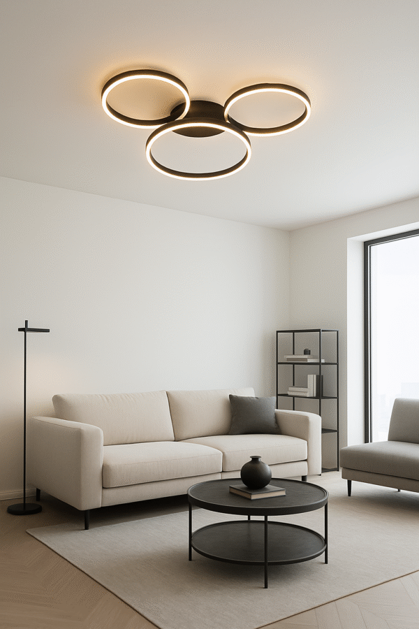 Plafon Minimalista Redondo Preto Sobrepor 3 Anéis Luminária - Imagem 4