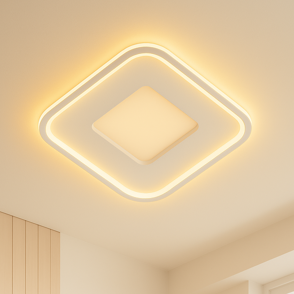 Luminaria Plafon Sobrepor Minimalista Quadrado 1 Anel Branco