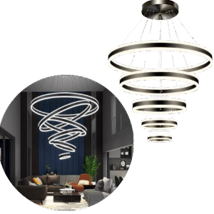 Lustre Moderno Led Rustico 5 Aros Pé Direito Duplo Preto