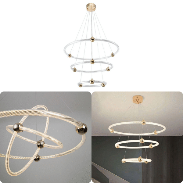 Lustre Aliança 3 Aneis 60x40x20 Galaxy Luxo Bivolt Decoração