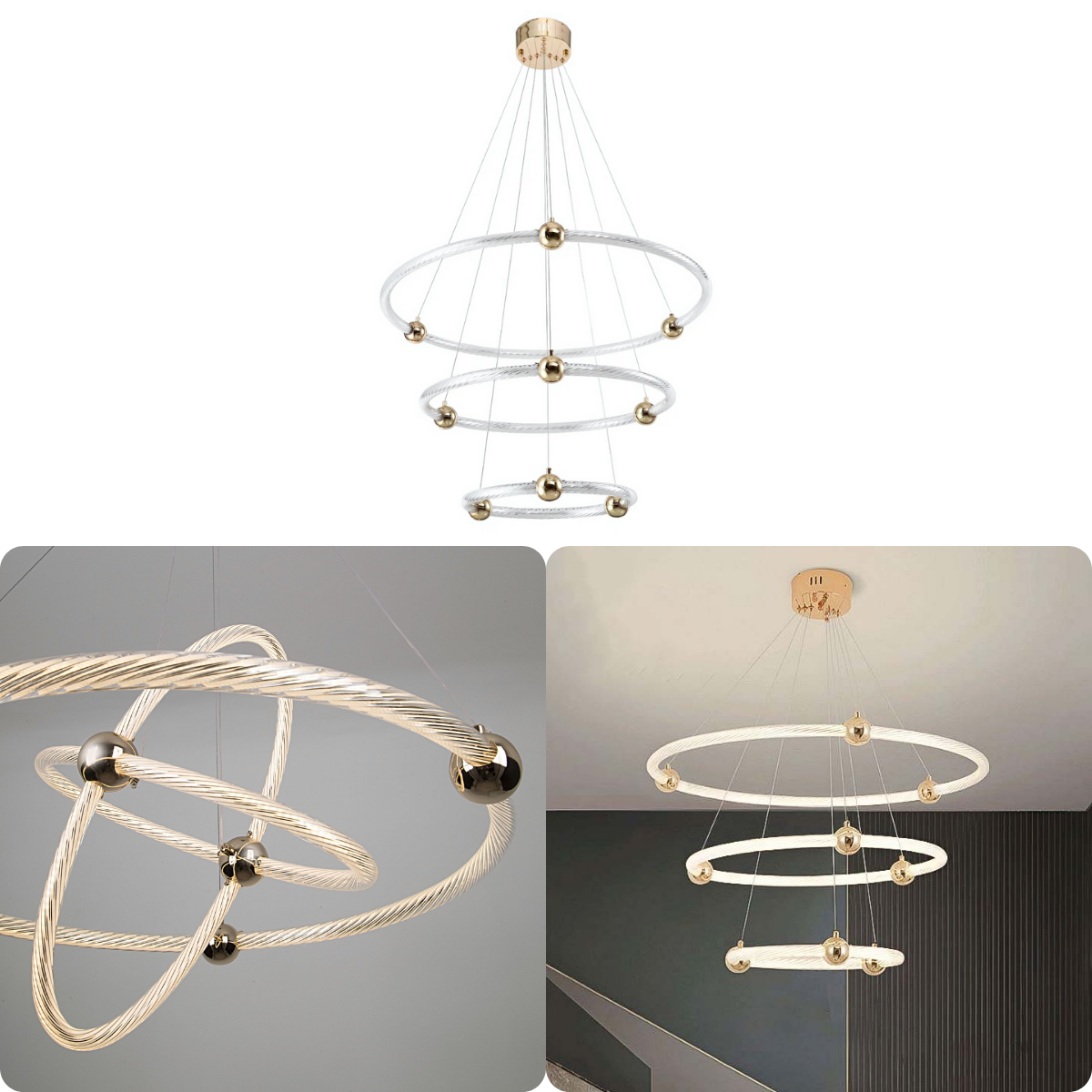 Lustre Aliança 3 Aneis 60x40x20 Galaxy Luxo Bivolt Decoração