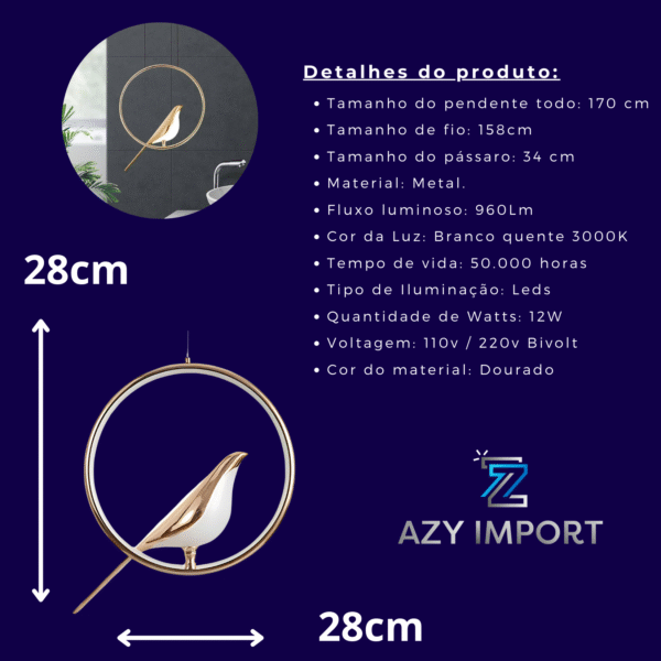 Luminaria Pendente Passaro Led Bird Nordic Moderno Bivolt - Imagem 2