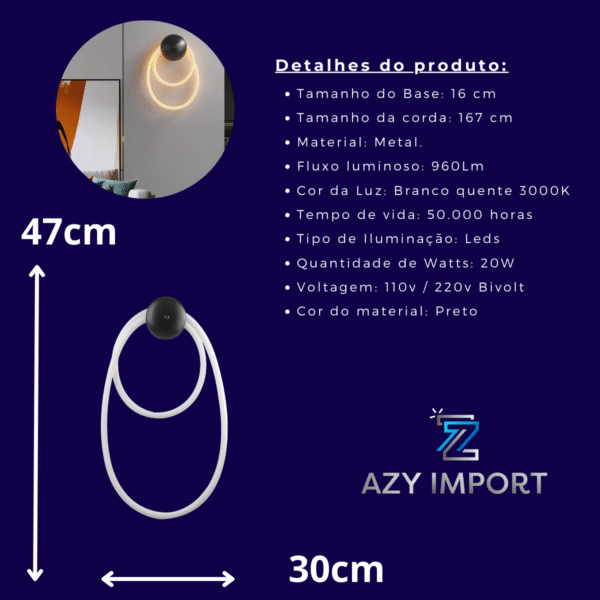 Arandela Mangueira Design Moderno 360 Graus Redondo - Imagem 3