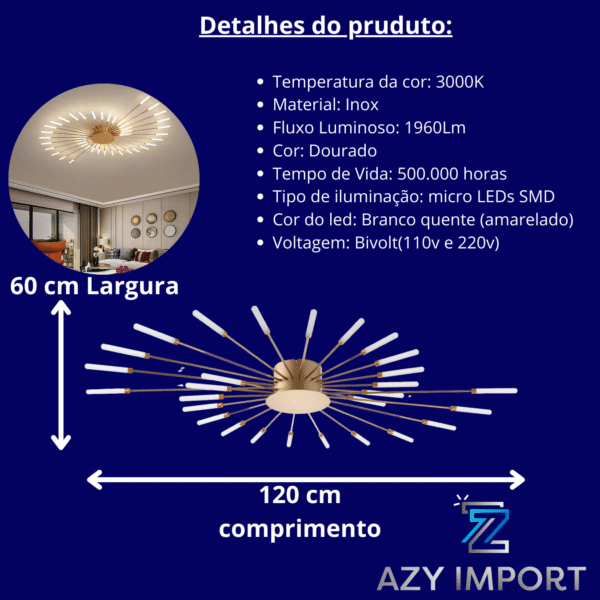 Lustre Girassol Led Espiral Teto 3500k Bivolt Iluminação - Imagem 3