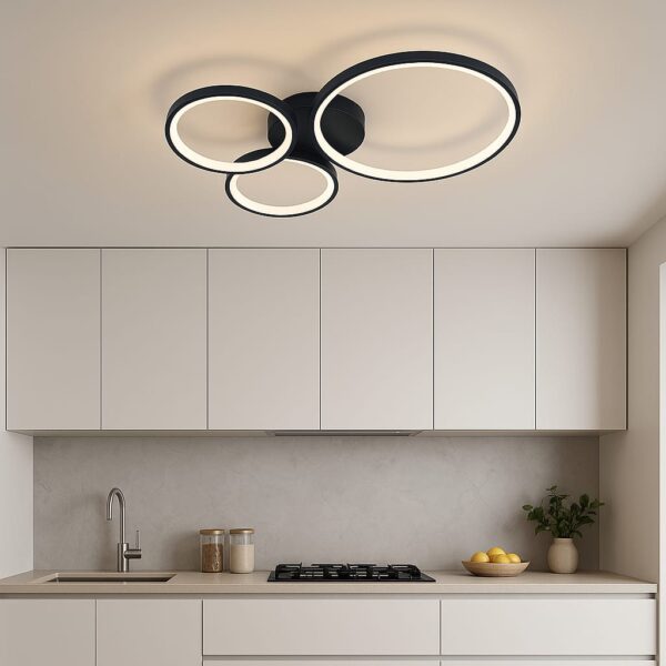 Plafon Minimalista Redondo Preto Sobrepor 3 Anéis Luminária - Imagem 2