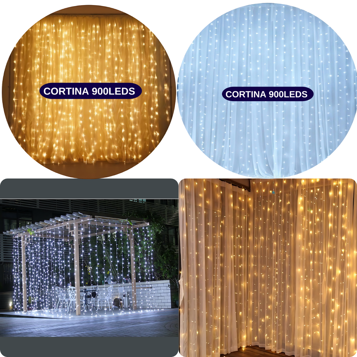 Cortina Luzes Led Casamento 4mx3m 900leds Branco Quente - Branco Frio 110v ou 220v