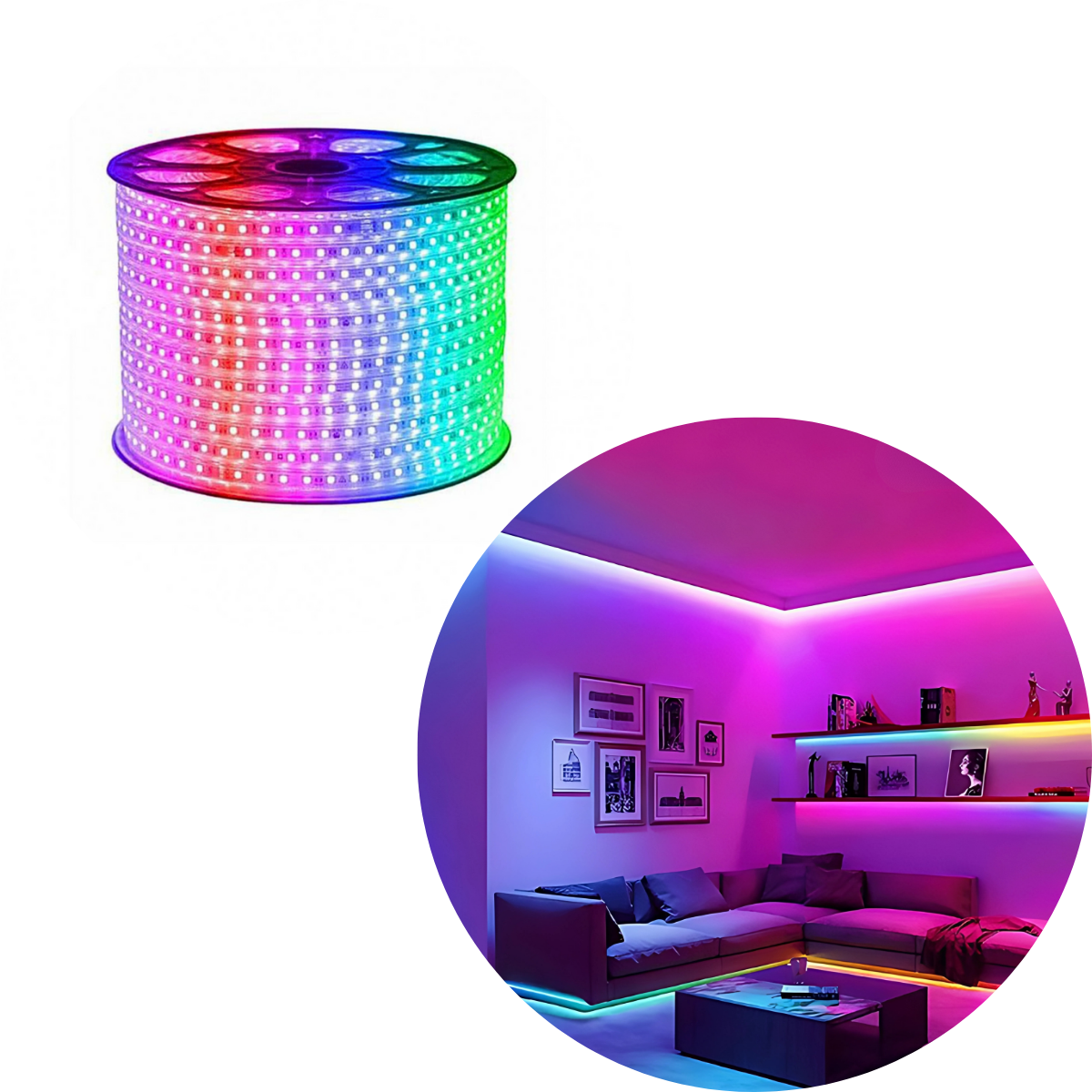 Mangueira Fita Ultra Led 100 metros + controladora 5050 Achatada RGB Colorida 220v