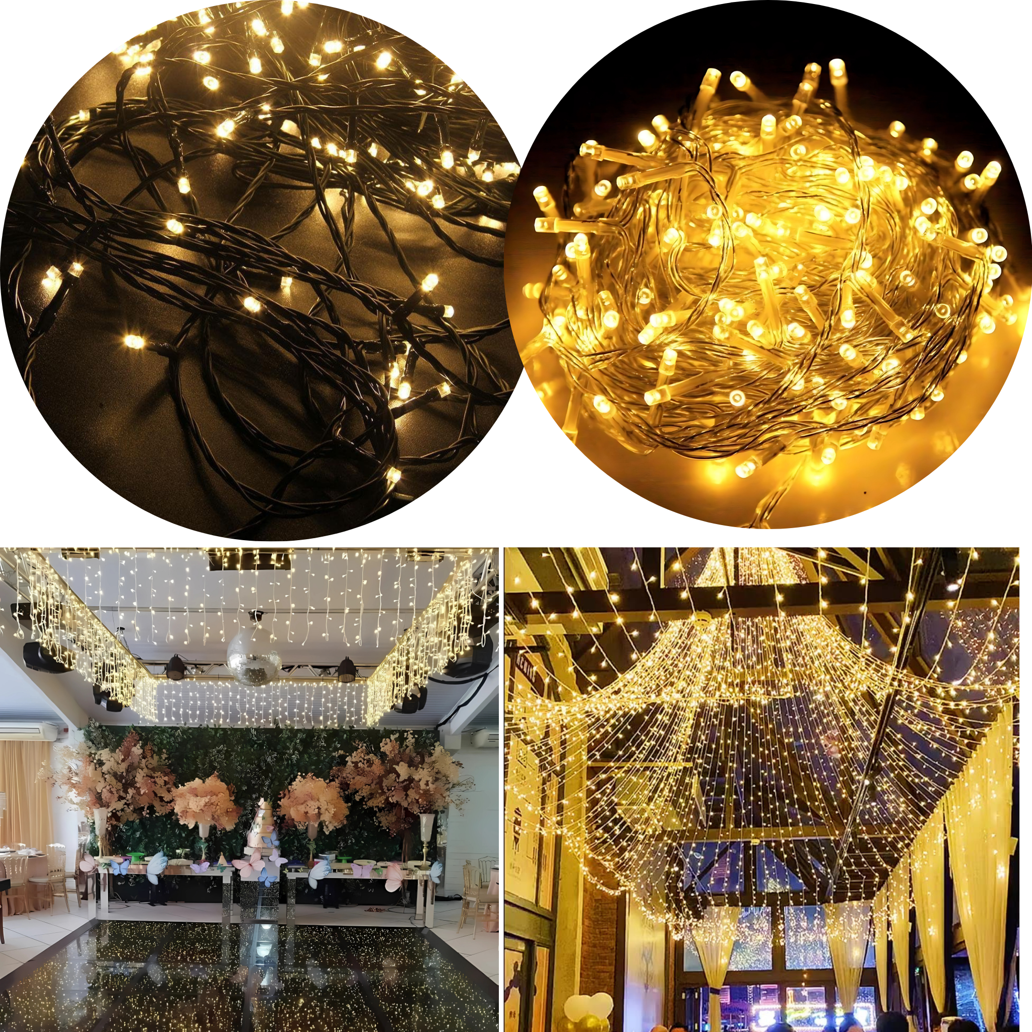 Cordão 30 metros Fixo 300Leds Fio Transparente ou Verde C/emenda Macho/Femea 110V ou 220v