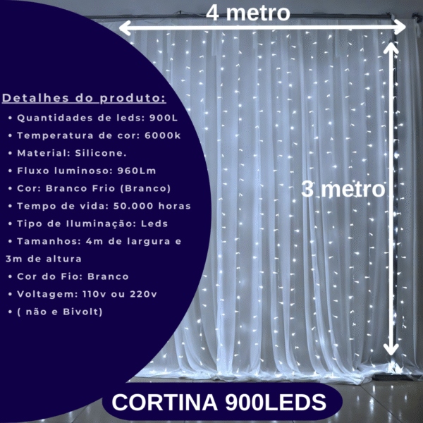 Cortina Luzes Led Casamento 4mx3m 900leds Branco Quente - Branco Frio 110v ou 220v - Imagem 5