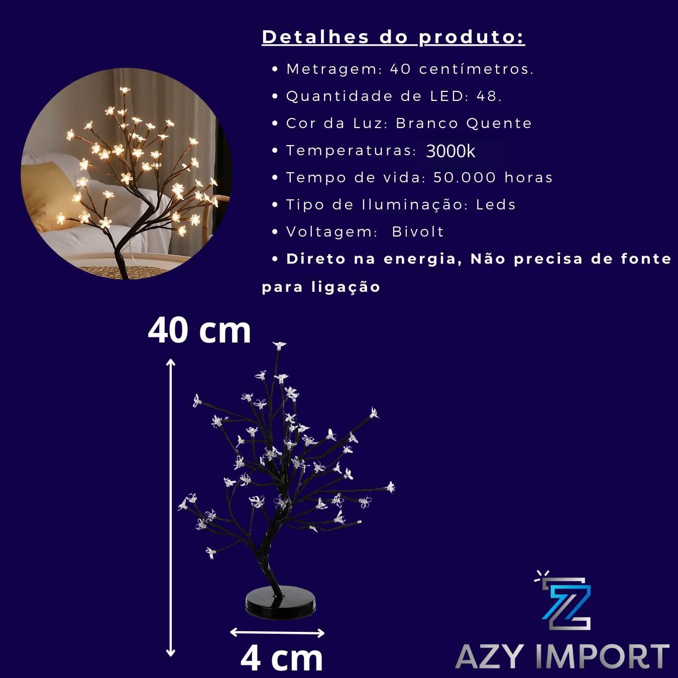 Luminaria Arvore Cerejeira Leds Abajur Flor 48Leds Bivolt - Imagem 4