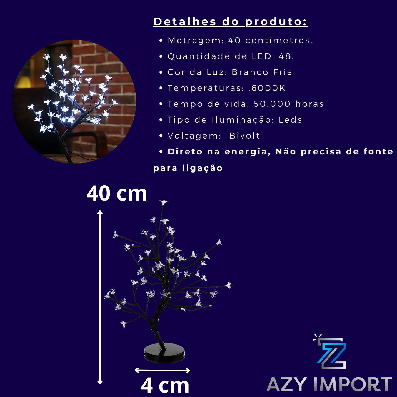 Luminaria Arvore Cerejeira Leds Abajur Flor 48Leds Bivolt - Imagem 5