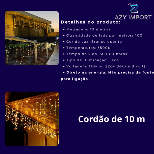 Cascata Natal Pisca cortina 400Leds Fixo 110v ou 220v C/emenda Macho/Femea - Imagem 7