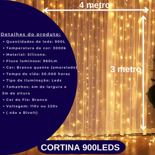 Cortina Luzes Led Casamento 4mx3m 900leds Branco Quente - Branco Frio 110v ou 220v - Imagem 4