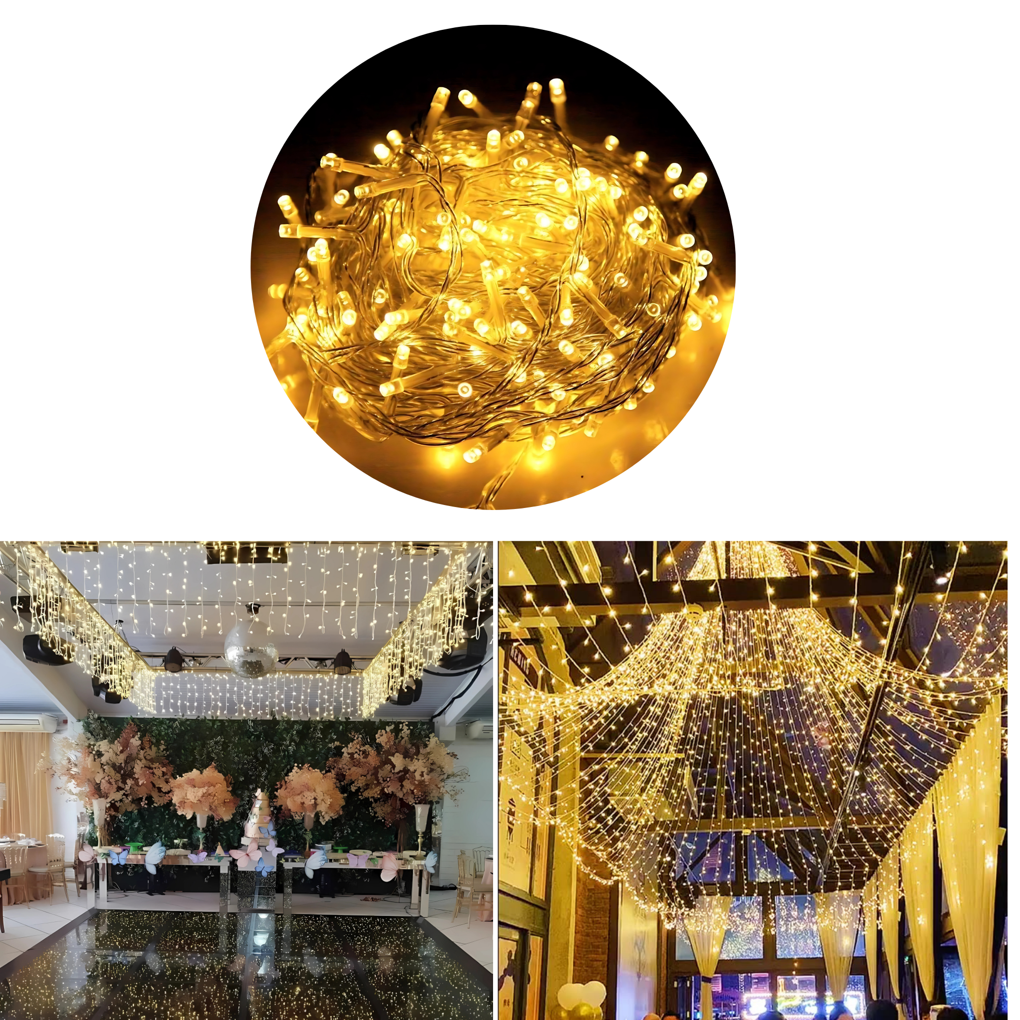 Cordão Natal Led Fixo 100 Leds 10 metros emenda Macho/femea Fio Transparente
