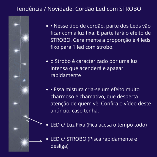Pisca Cordão strobinho 100leds 10m 80fixo 20pisca 220v - Imagem 6